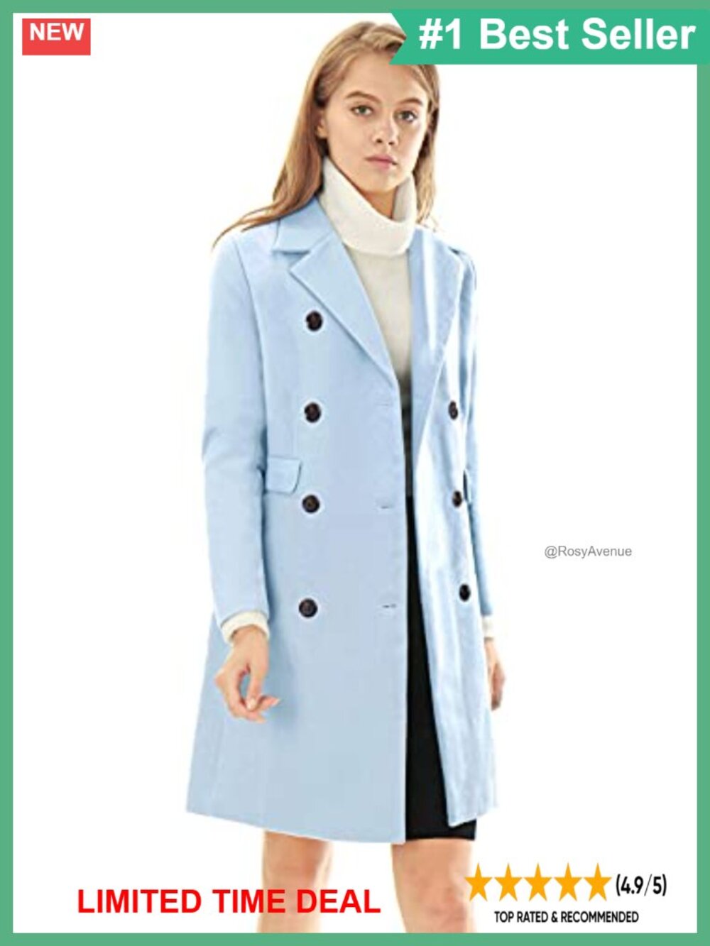 Women's Double Breasted Trench Peacoat Notch Lapel Winter Overcoat
